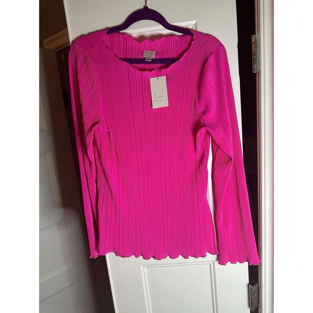 NWT A New Day Hot Pink Long Sleeve Top Size Large
